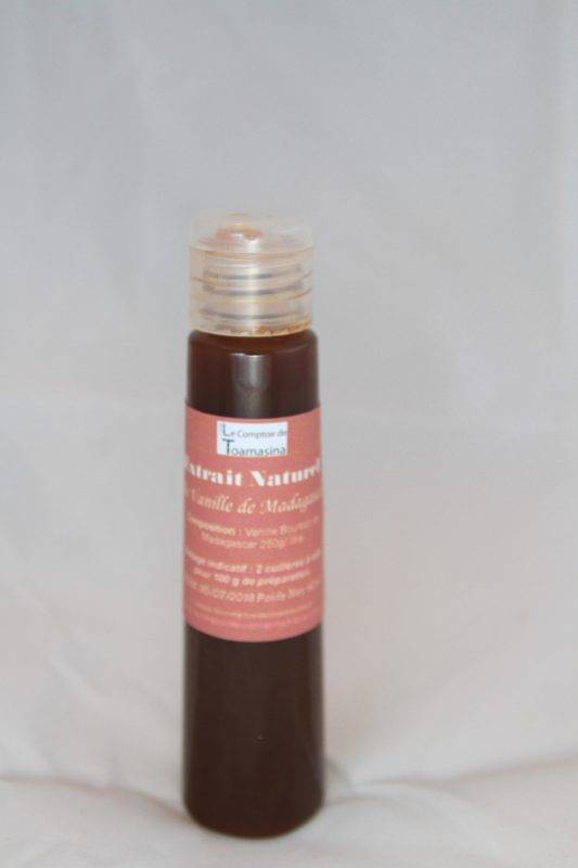 Extrait de vanille liquide de Madagascar avec ses grains.