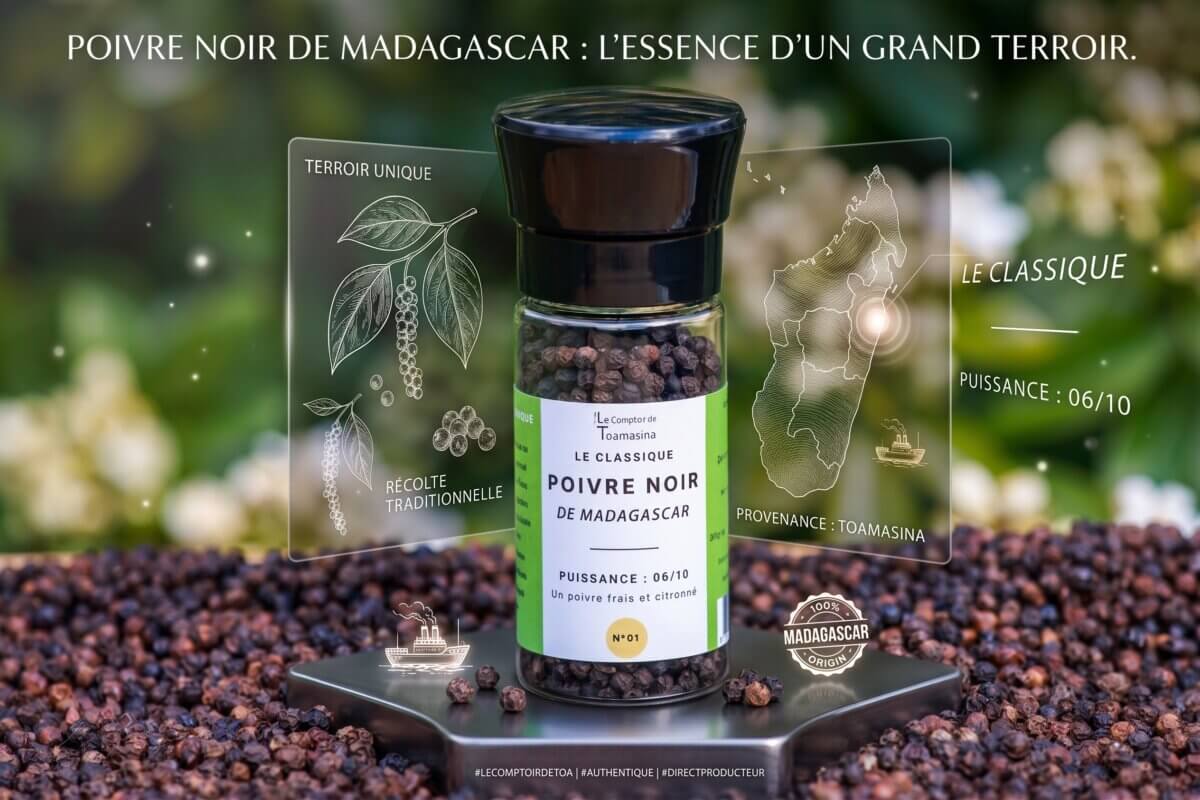 Poivre noir de Madagascar en moulin
